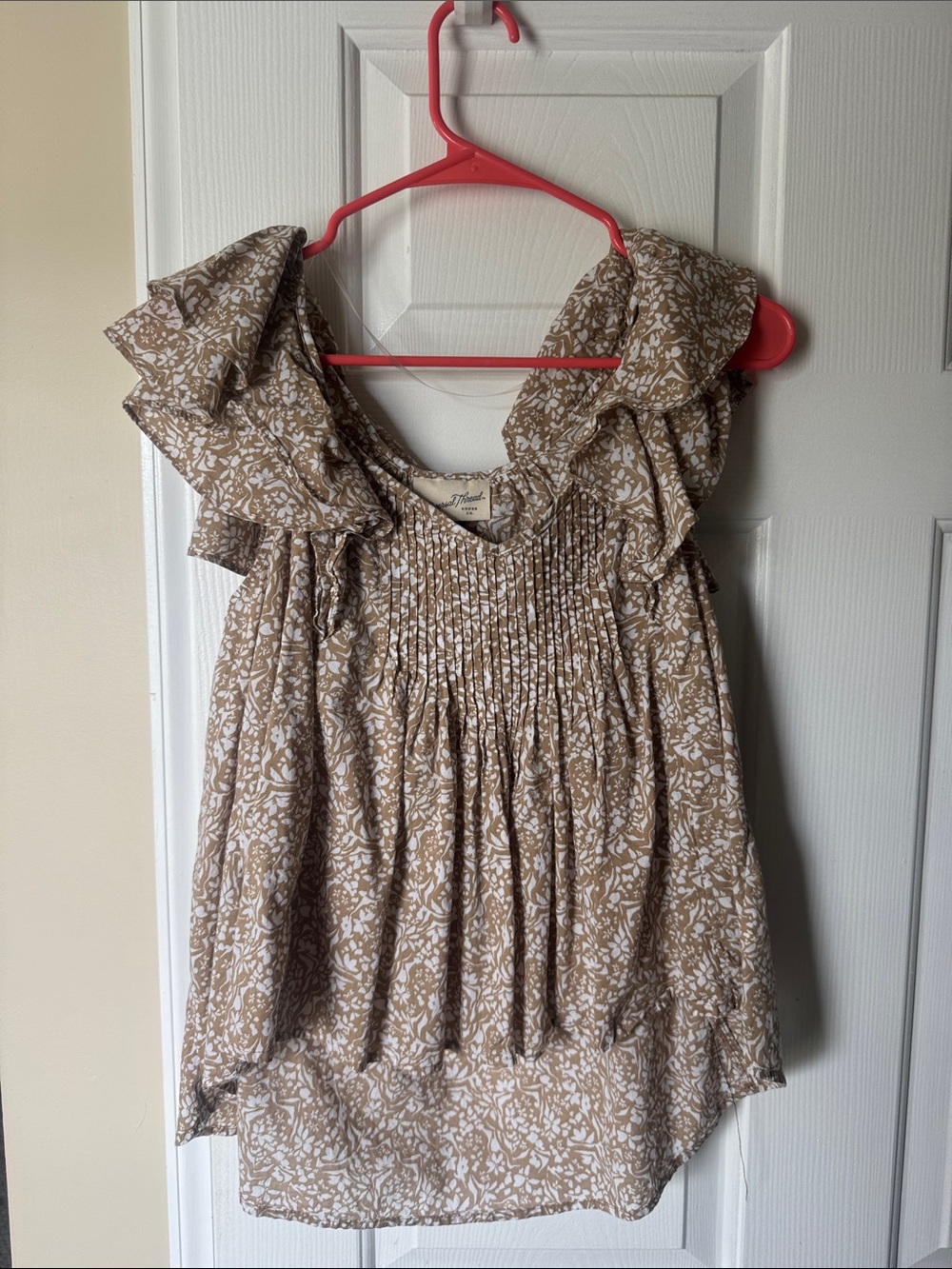 Twelve by Twelve Girls Beige Floral Smocked Ruffle Dress